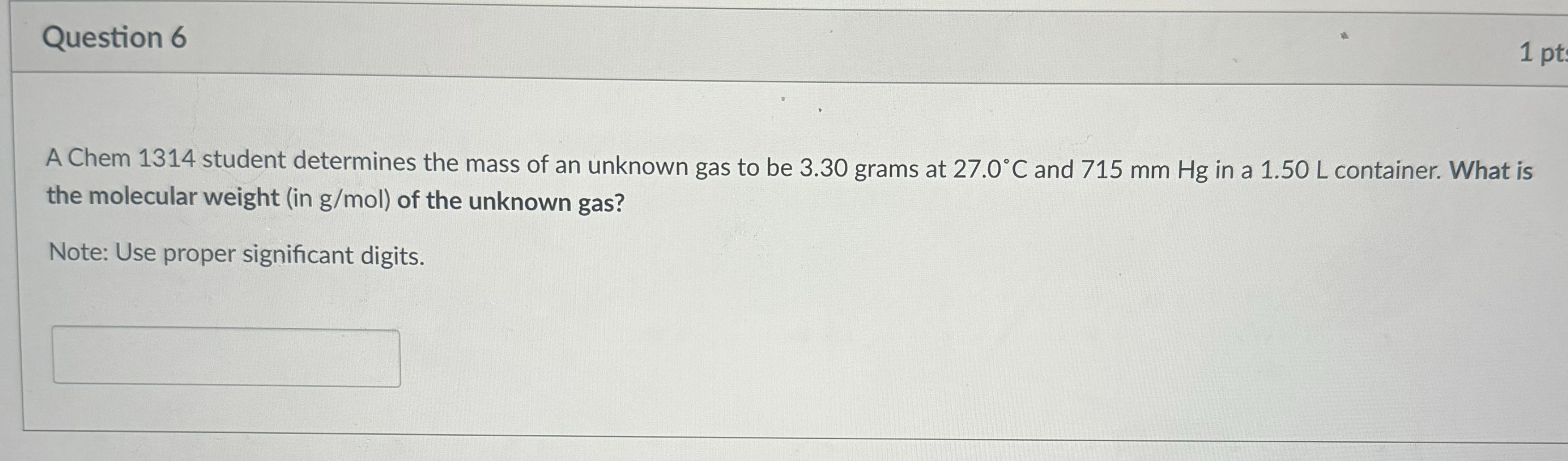 Solved A Chem 1314 student determines the mass of an unknown | Chegg.com