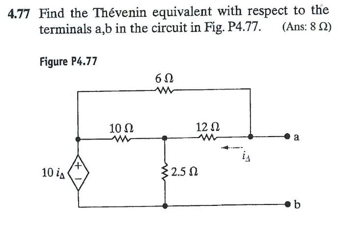 Solved 4.77 Find the Thévenin equivalent with respect to the | Chegg.com