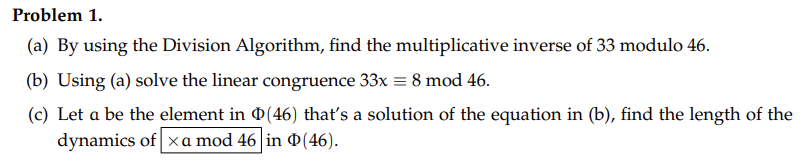 Solved Problem 1. (a) By using the Division Algorithm, find | Chegg.com