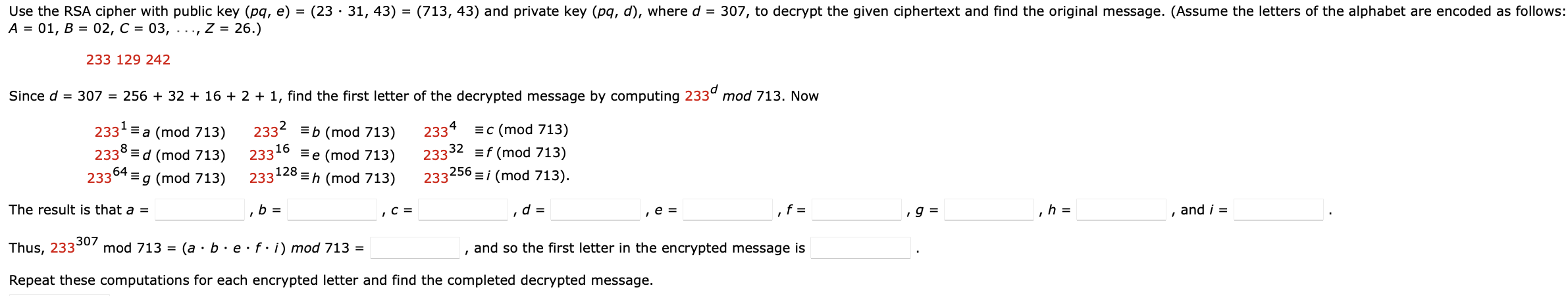 Solved A=01,B=02,C=03,…,Z=26.) 233129242 Since | Chegg.com