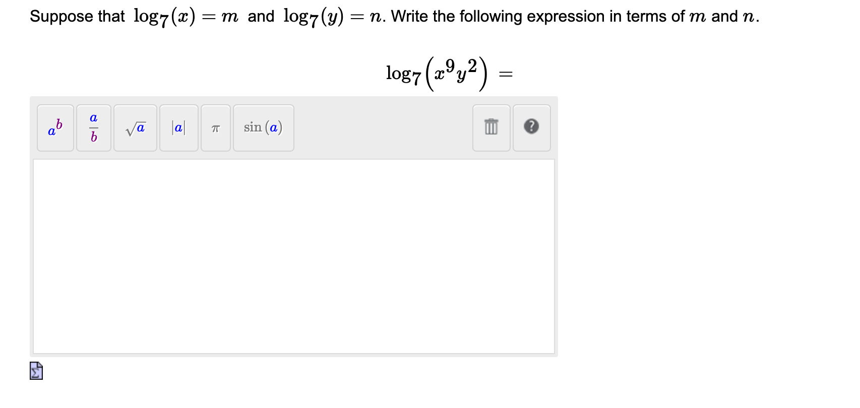Solved Suppose that log7(x)=m and log7(y)=n. Write the | Chegg.com