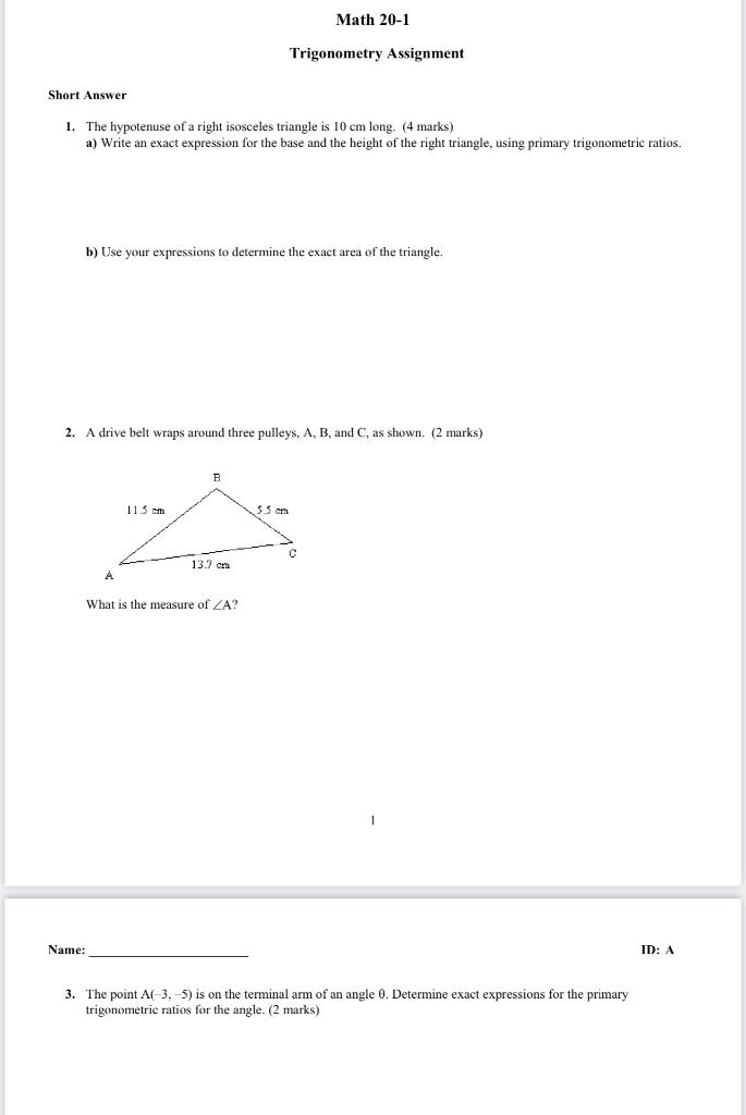 the hypotenuse of an isosceles right triangle measures 10 inches long