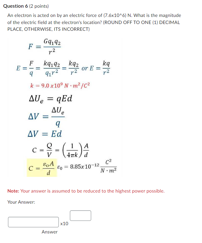 Solved An electron is acted on by an electric force of | Chegg.com