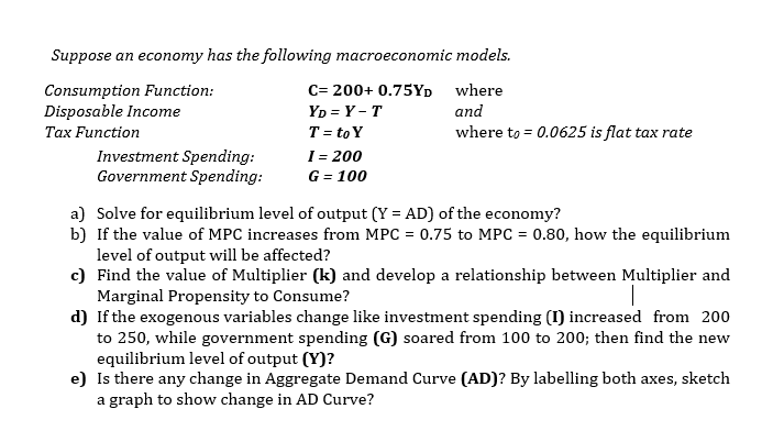 Solved Suppose An Economy Has The Following Macroeconomic | Chegg.com