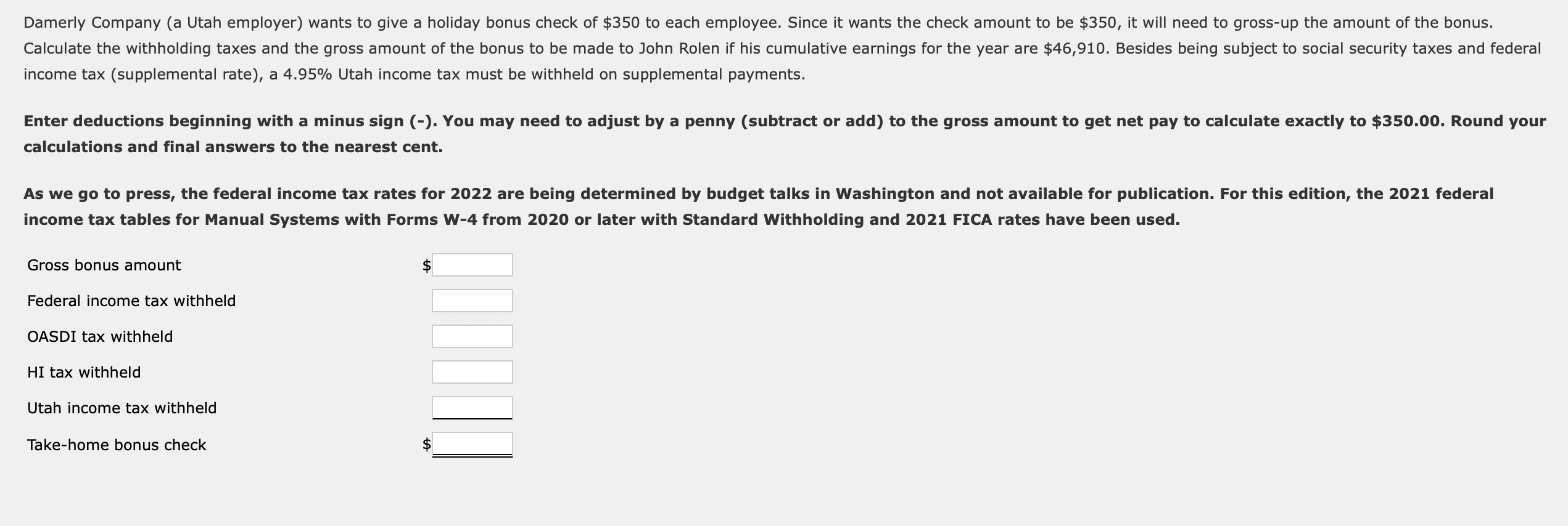Solved tax (supplemental rate), a 4.95 Utah