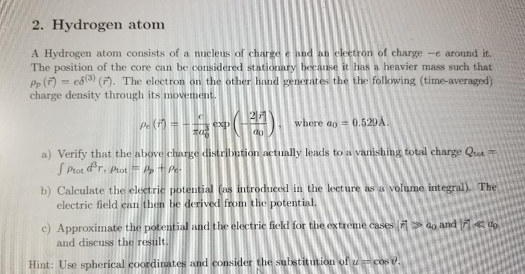 what is the total charge of a hydrogen atom