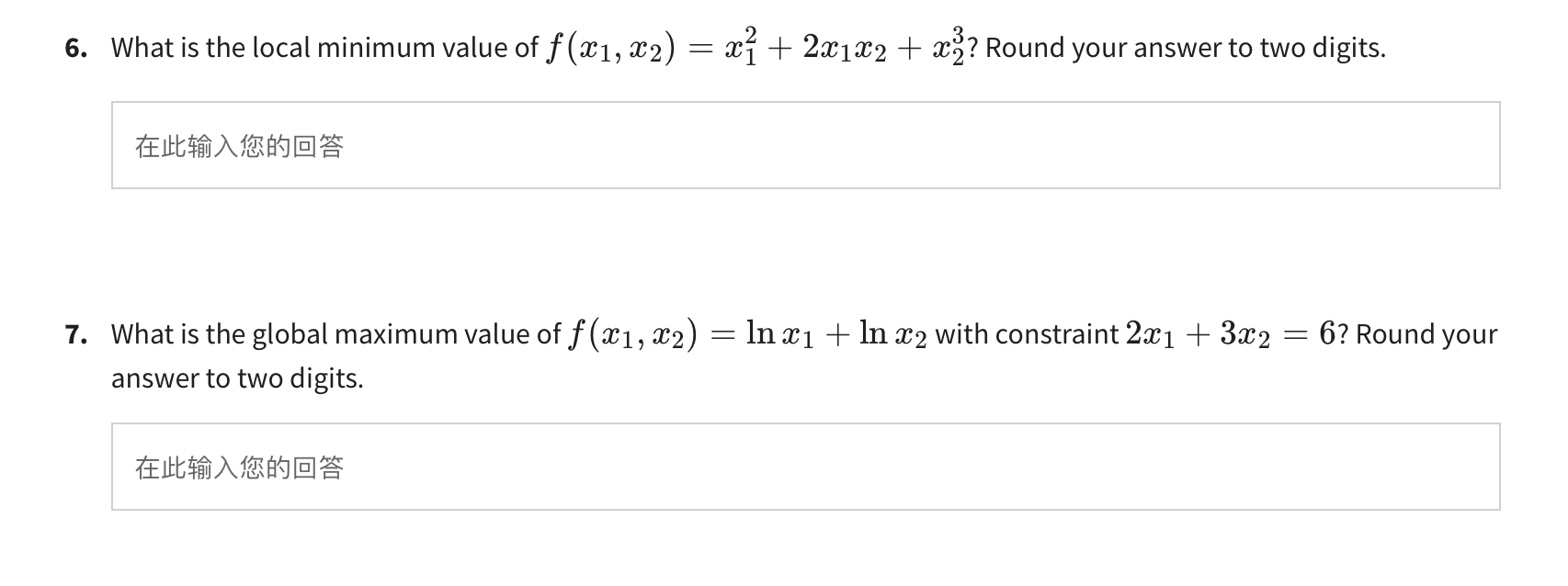 Solved 6. What is the local minimum value of f (x1, x2) = x1 | Chegg.com