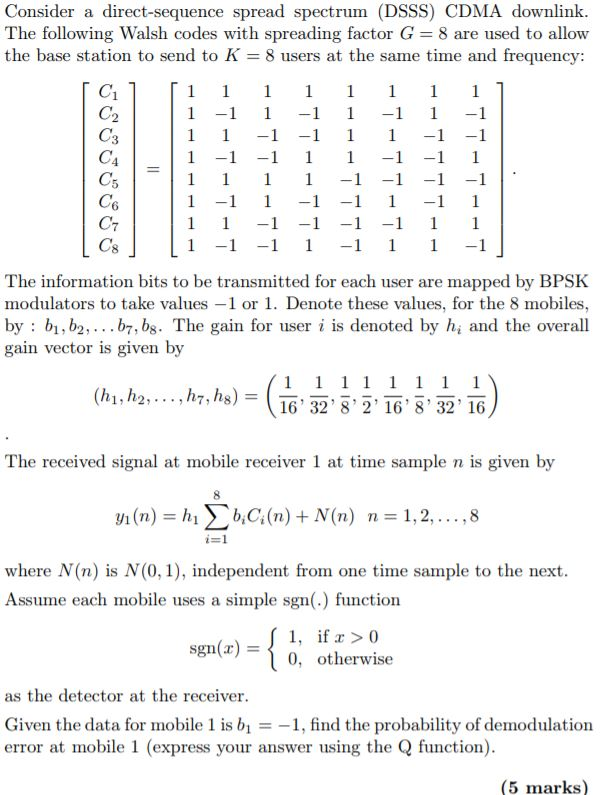 Consider a direct-sequence spread spectrum (DSSS) | Chegg.com