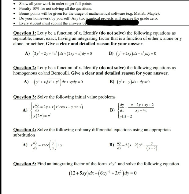 Solved • • • • • Show all your work in order to get full | Chegg.com