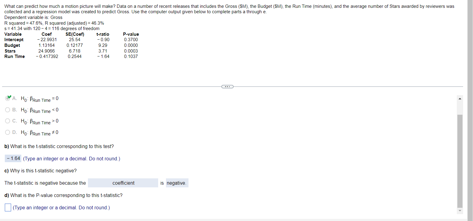 Solved collected and a regression model was created to | Chegg.com