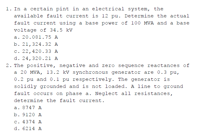 Solved 1. In a certain pint in an electrical system, the | Chegg.com