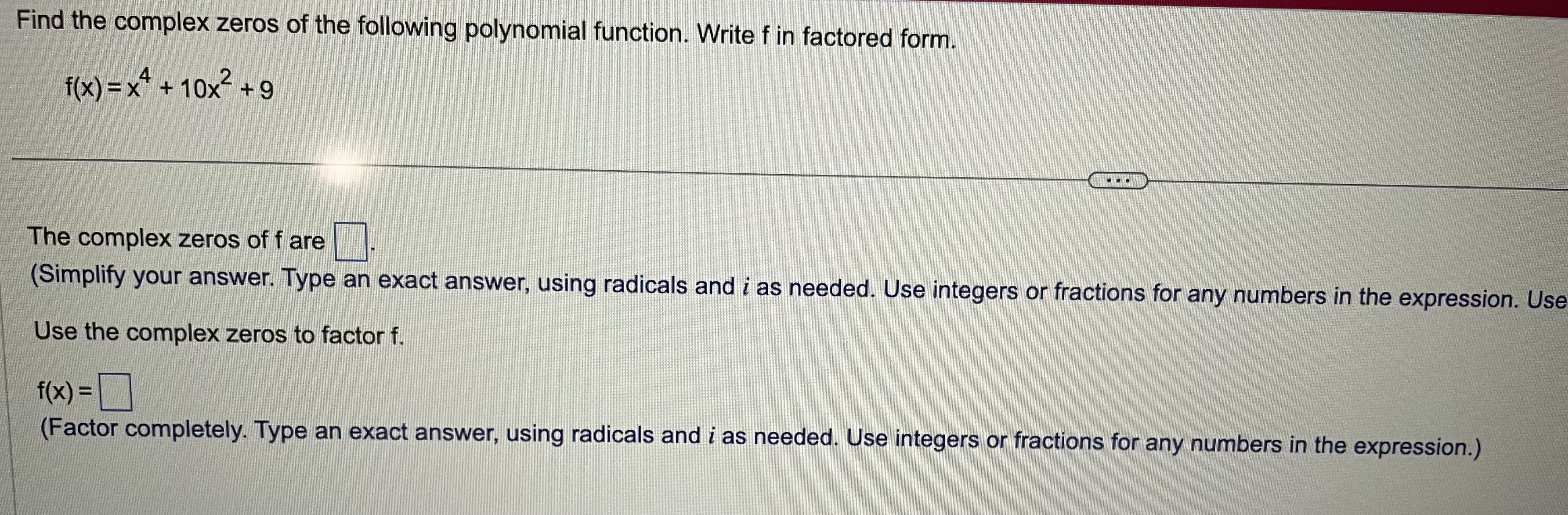 complex zeros of a polynomial function quiz part 1