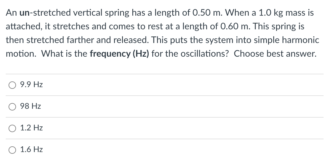 Solved An un-stretched vertical spring has a length of 0.50 | Chegg.com
