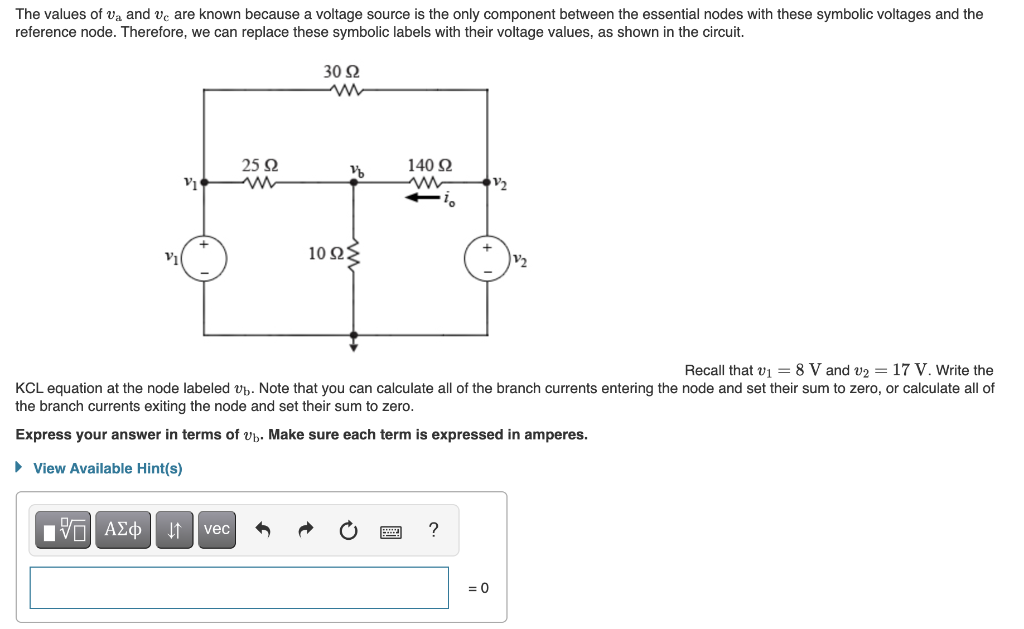 Solved The values of va and ve are known because a voltage