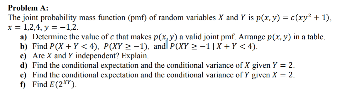 Solved The Joint Probability Mass Function Pmf Of Rando Chegg Com