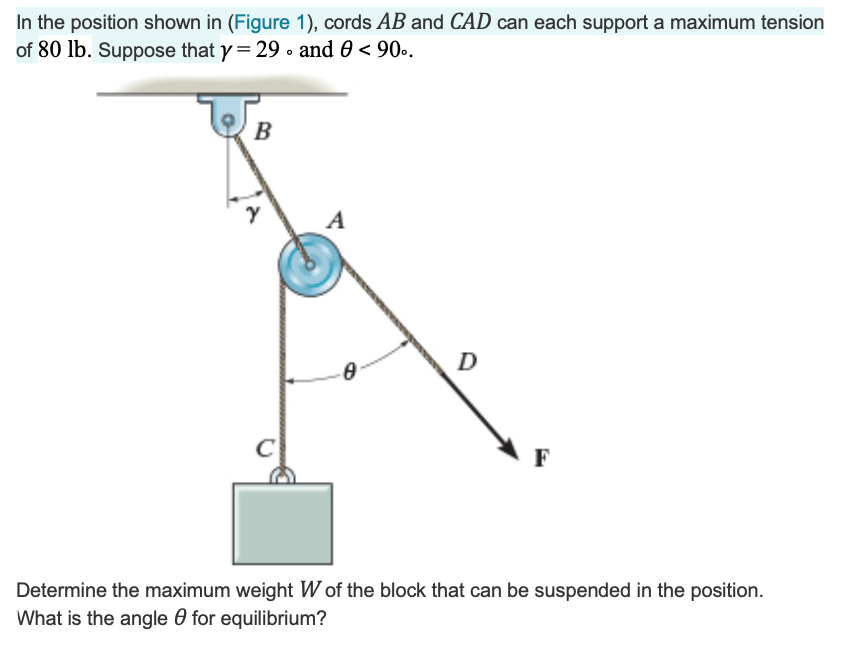 Solved In the position shown in (Figure 1), cords AB and CAD | Chegg.com