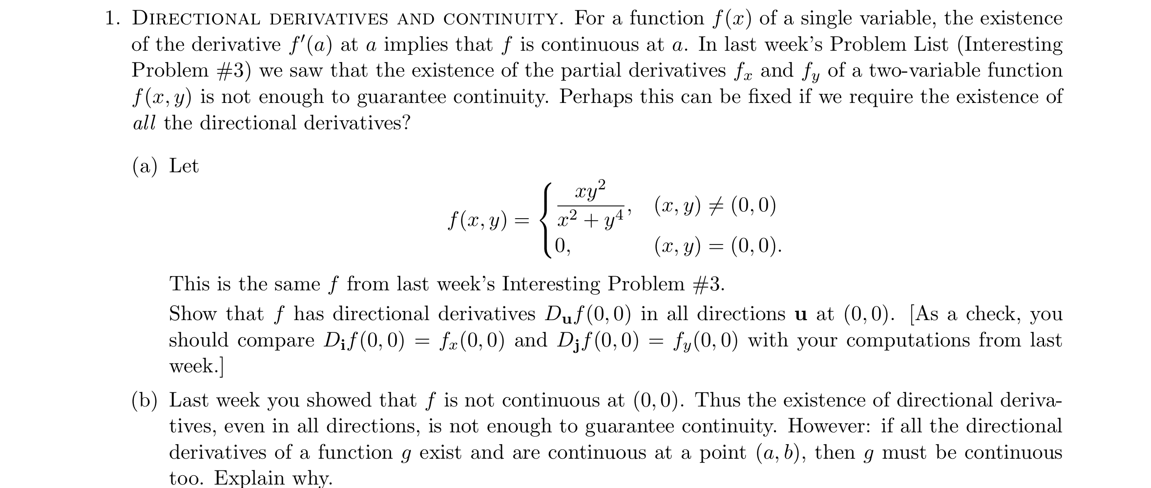 Solved 1. Directional Derivatives And Continuity. For A 