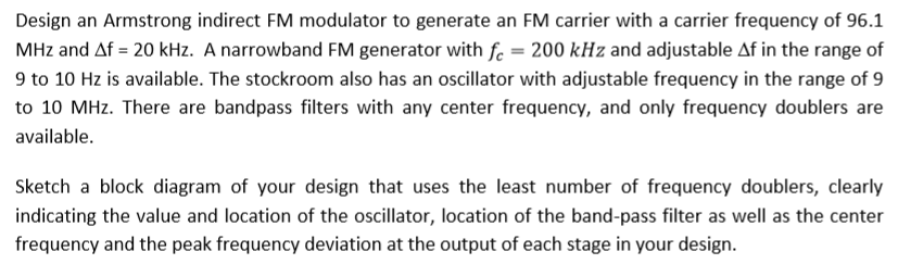 Solved Design An Armstrong Indirect FM Modulator To Generate Chegg