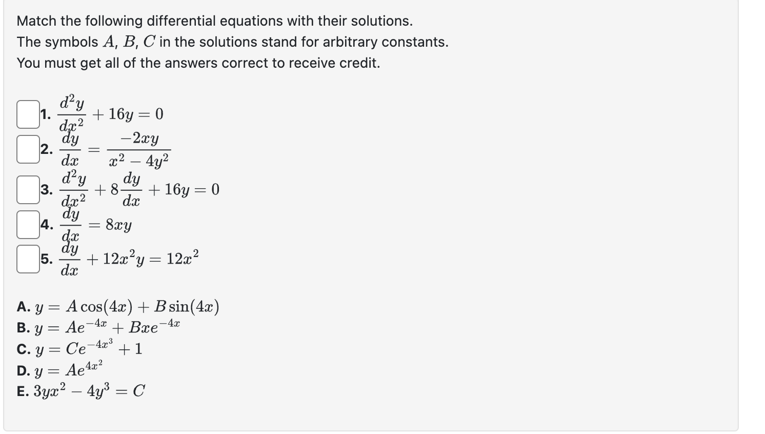 Solved Match the following differential equations with their | Chegg.com