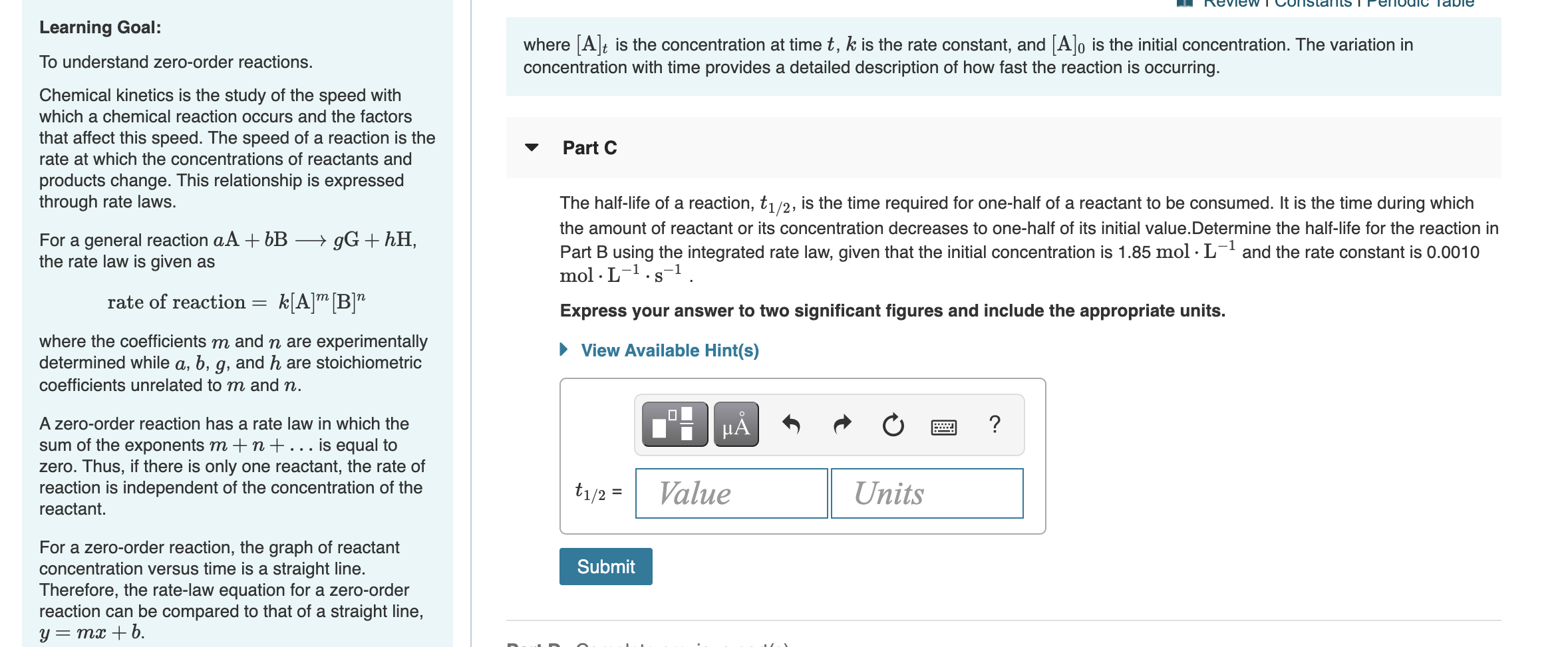 Learning Goal To Understand Zero Order Reactions Chegg Com