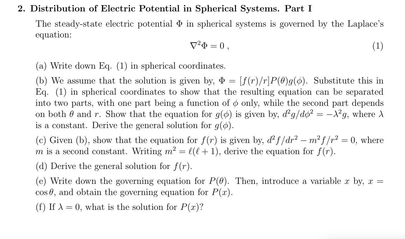 Solved 2. Distribution of Electric Potential in Spherical | Chegg.com