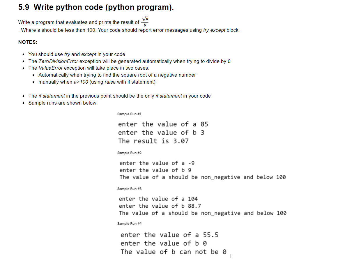 Solved 5.9 Write python code (python program). Write a | Chegg.com