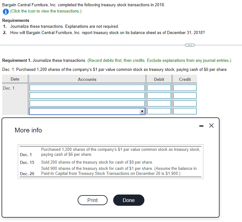 Solved Bargain Central Furniture, Inc. completed the