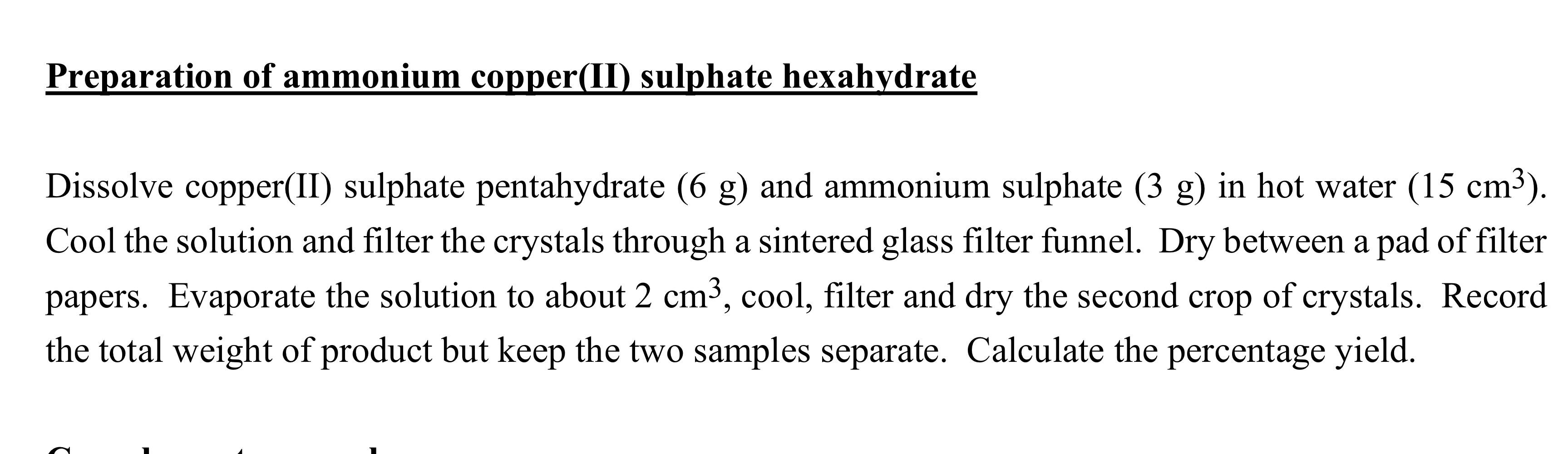 Solved 7 88 G Of Ammonium Copper Ii Sulphate Hexahydrate