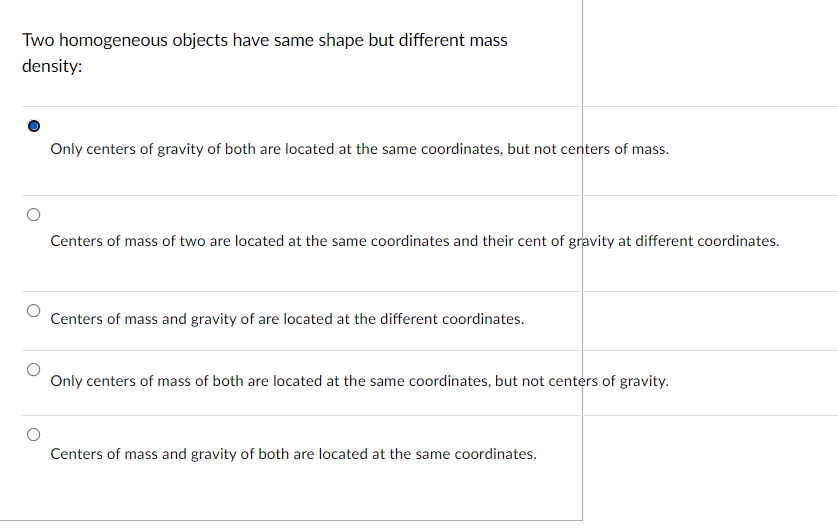 Solved Two homogeneous objects have same shape but different | Chegg.com