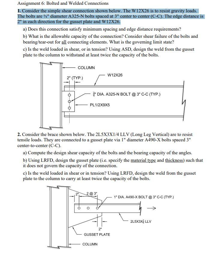 Solved Assignment 6: Bolted And Welded Connections 1. | Chegg.com