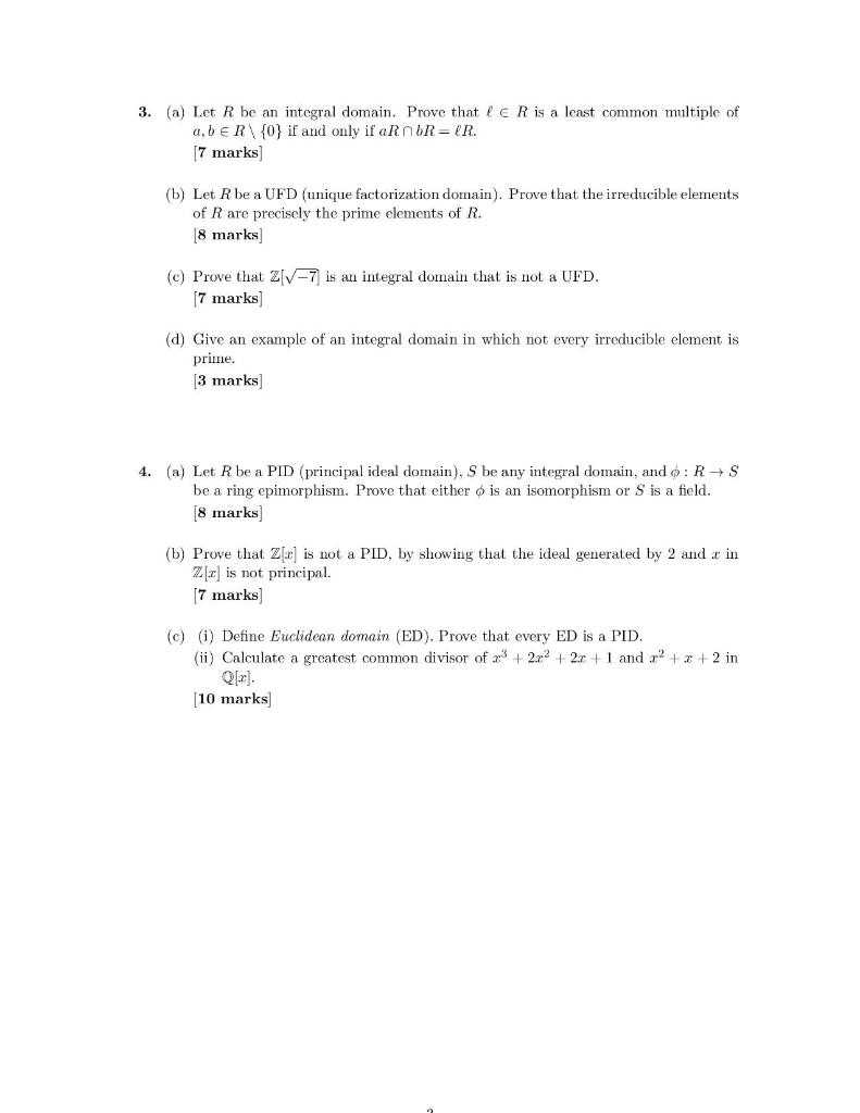 Solved 3 A Let R Be An Integral Domain Prove That L C Chegg Com