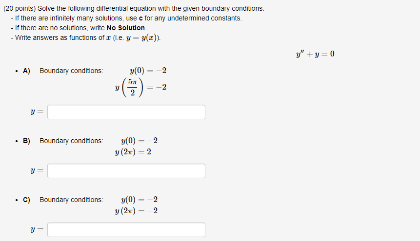 Solved (20 Points) Solve The Following Differential Equation | Chegg.com