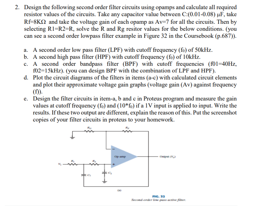 Solved 2. Design the following second order filter circuits | Chegg.com