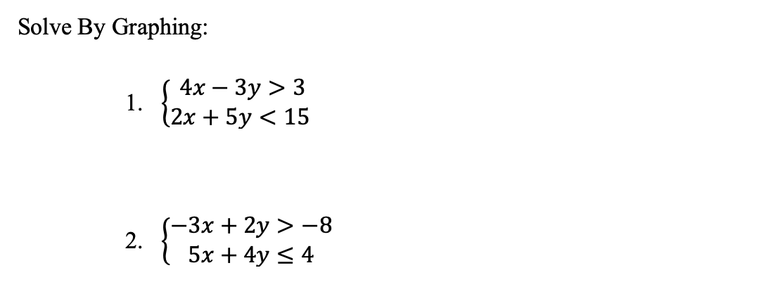 Solved Solve By Graphing: 1. 4x-3y >3 (2x + 5y