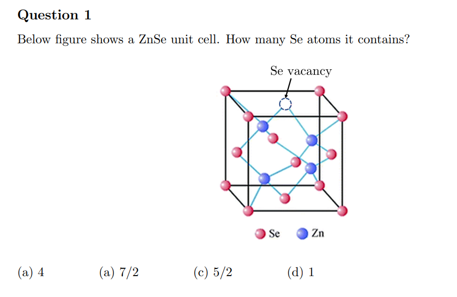 Solved Below figure shows a ZnSe unit cell. How many Se | Chegg.com