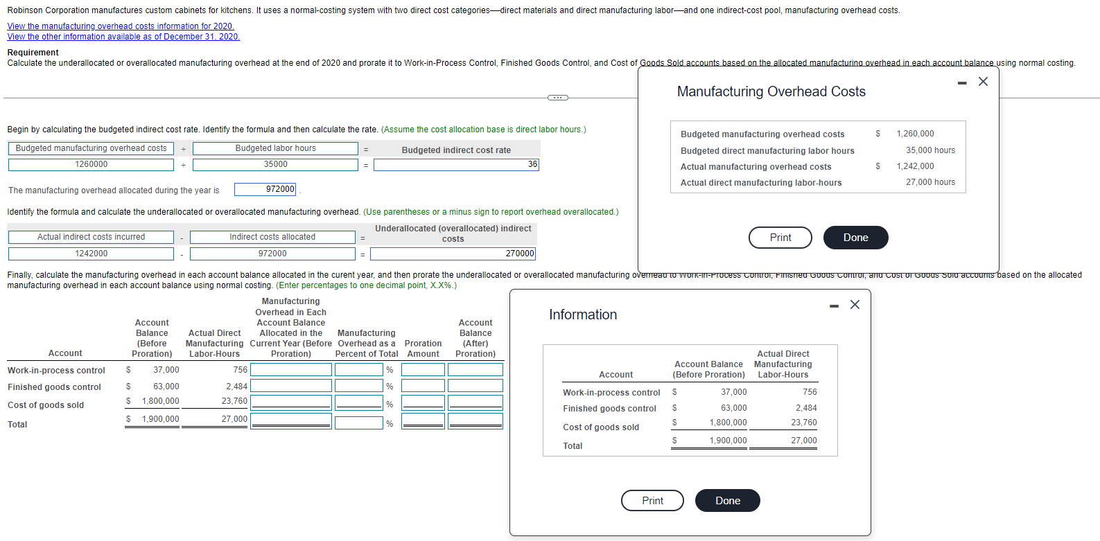 Manufacturing Overhead Costs Begin by calculating the | Chegg.com