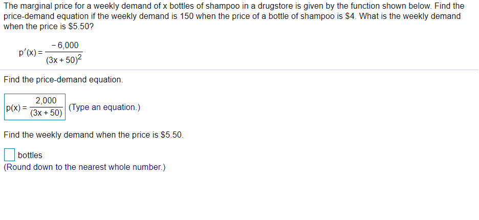 Solved The Marginal Price For A Weekly Demand Of X Bottles Chegg
