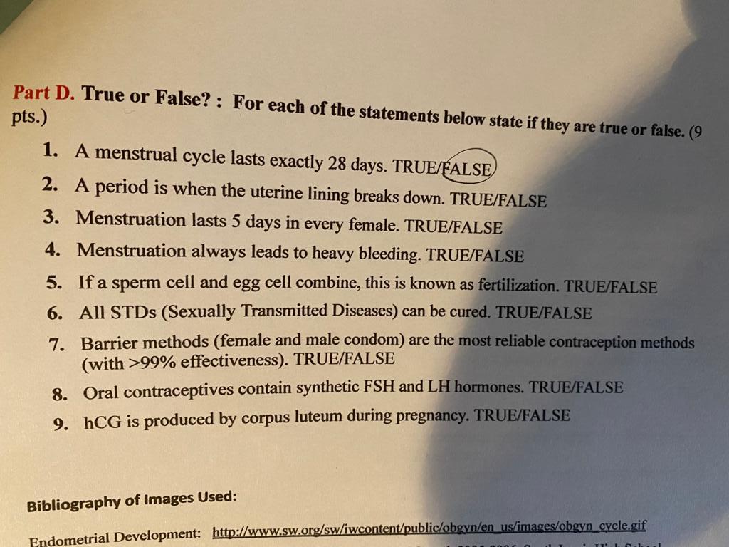 Solved Part D. True or False? : For each of the statements | Chegg.com