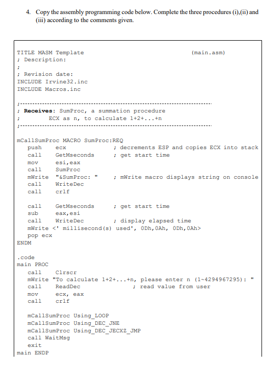 4. Copy the assembly programming code below. Complete | Chegg.com