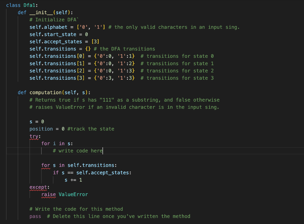 Solved The dfa1.py file contains a class called Dfa1 that | Chegg.com