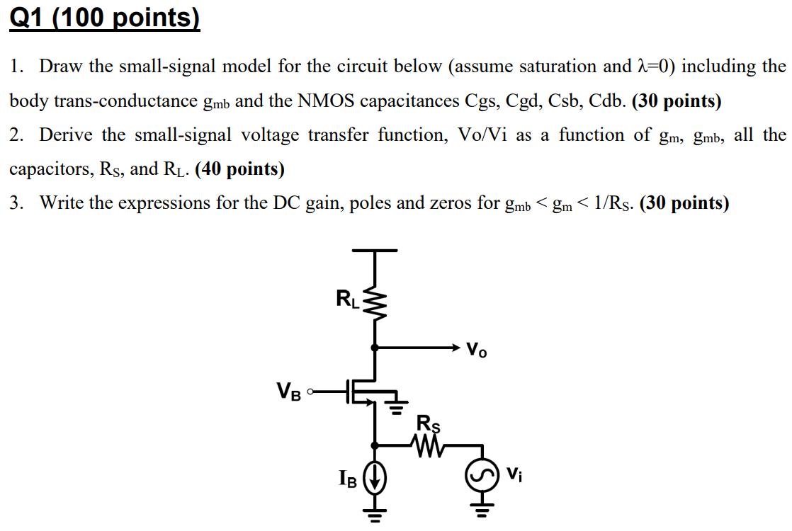 Solved 1. Draw The Small-signal Model For The Circuit Below | Chegg.com