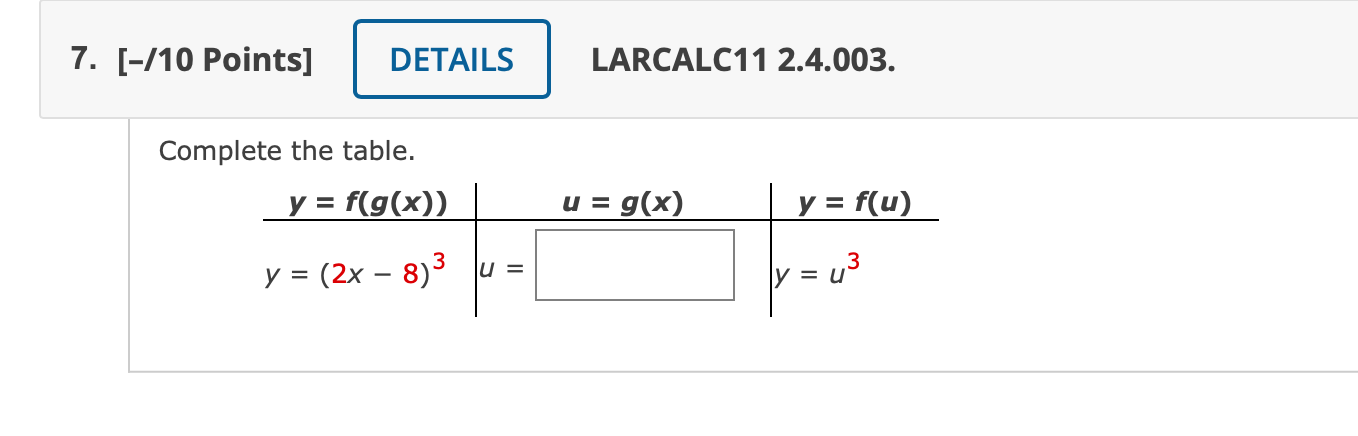 LARCALC11 2.4.003. Complete the table.