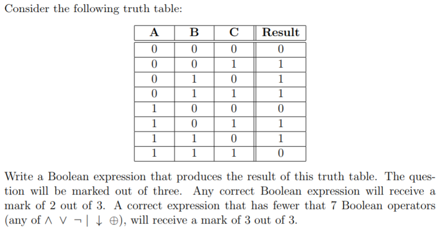 Solved Consider The Following Truth Table C Result 0 0 0 0 8586