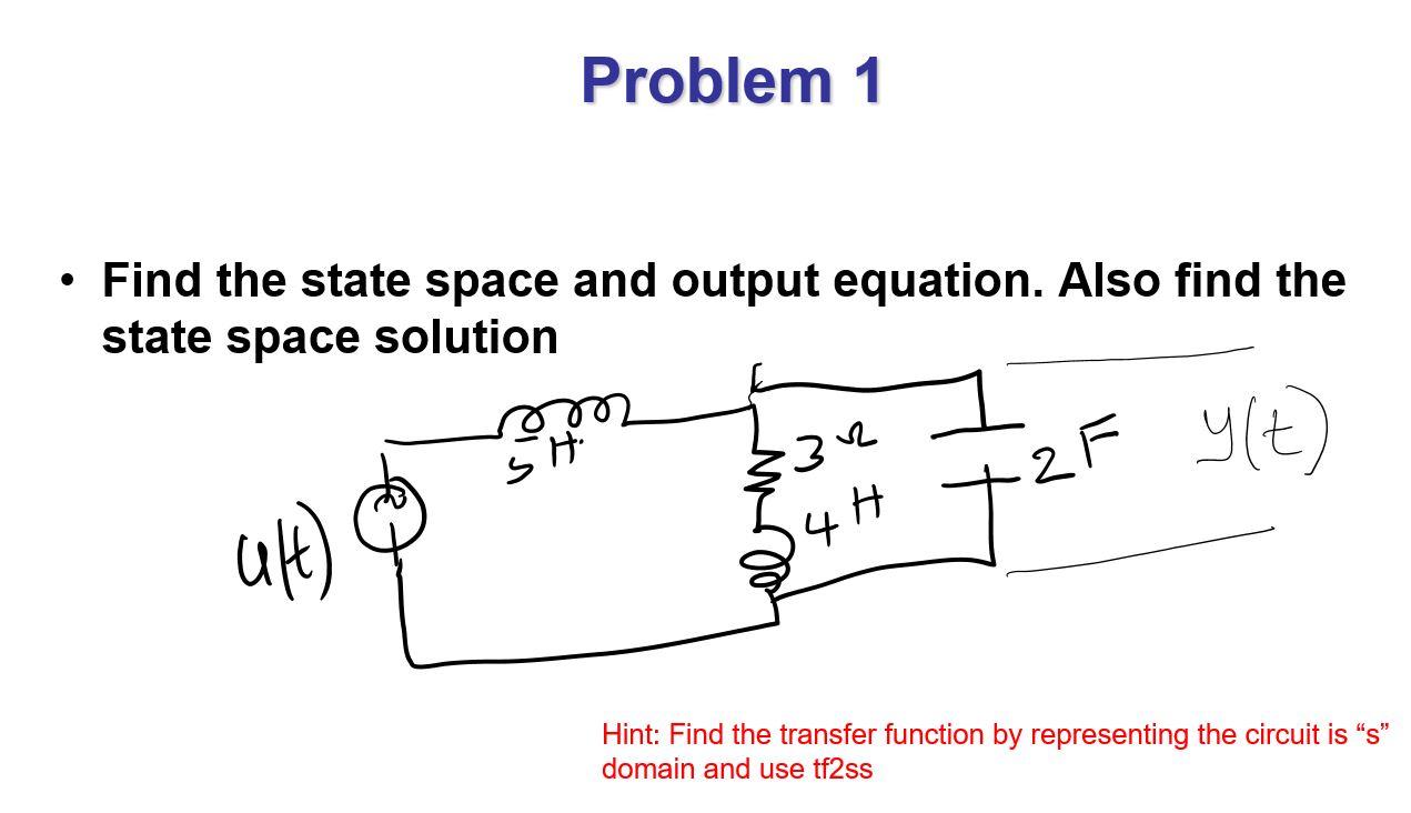 Solved Problem 1 • Find the state space and output equation. | Chegg.com