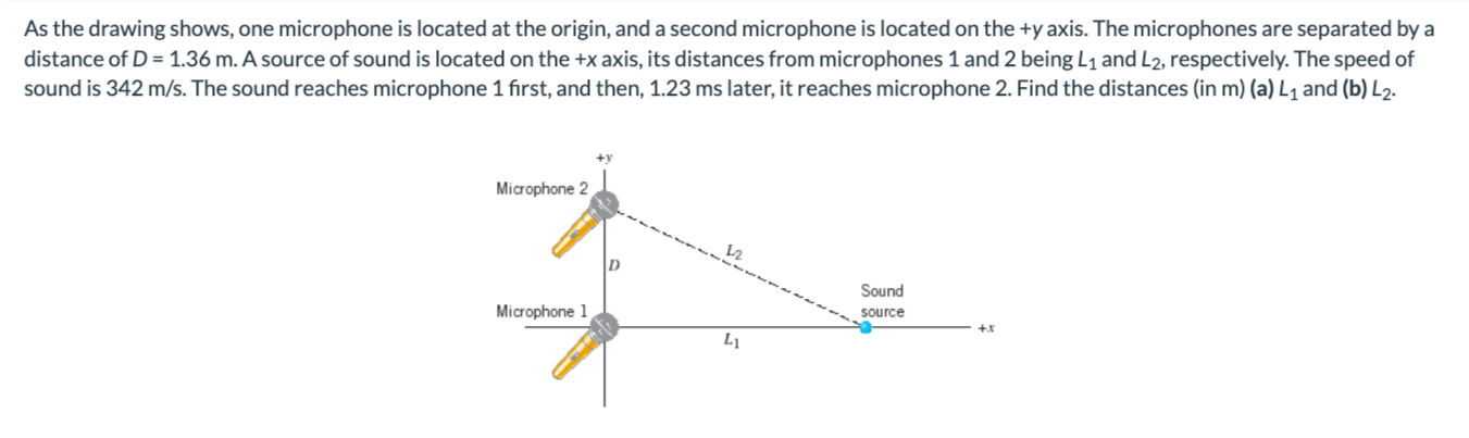 Solved As the drawing shows, one microphone is located at | Chegg.com