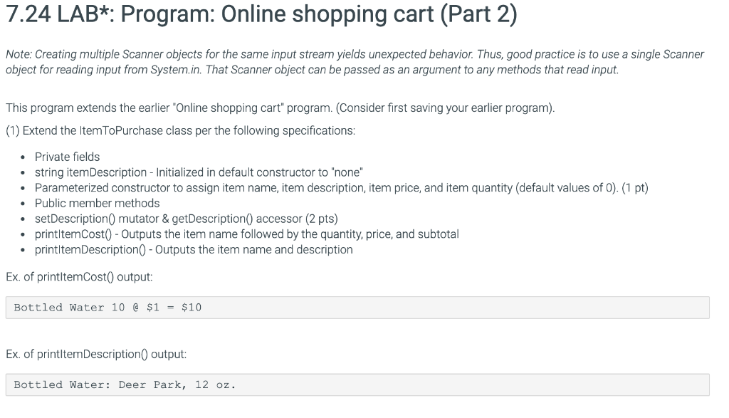 Solved 7.24 LAB*: Program: Online shopping cart (Part 2) | Chegg.com