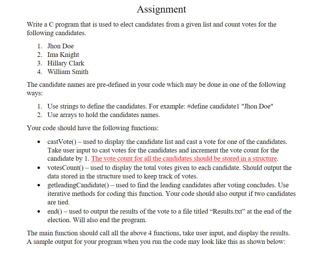 Solved Assignment Write a C program that is used to elect | Chegg.com