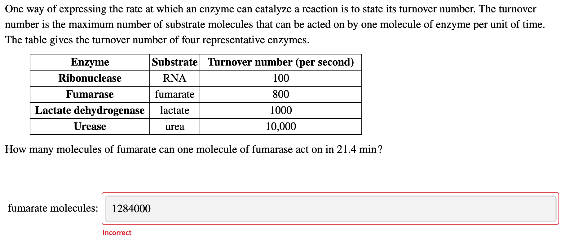 Solved One way of expressing the rate at which an enzyme can