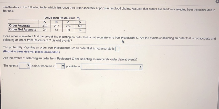 Solved Use the data in the following table, which lists | Chegg.com