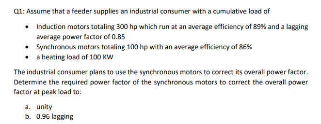 Solved Q1 Assume That A Feeder Supplies An Industrial Chegg
